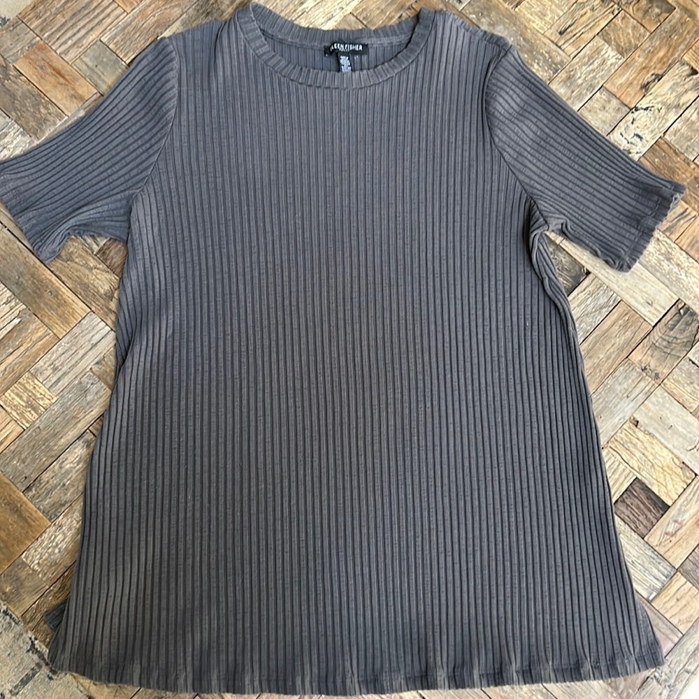 Eileen Fisher Petite Ribbed Knit SS Sweater Top Tee
